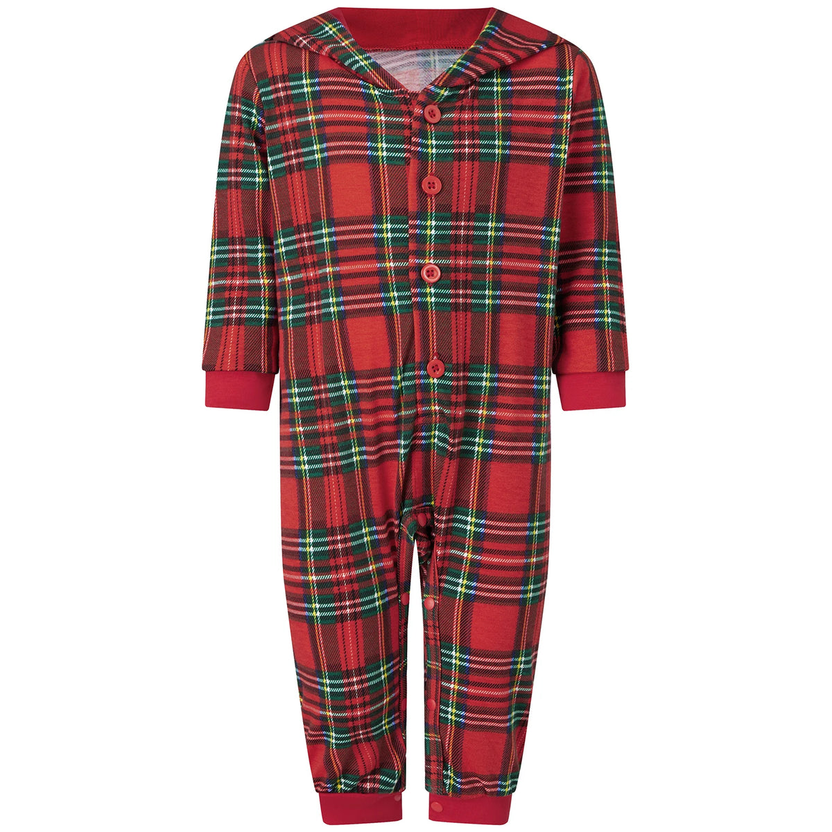 Julpyjamas dam rödrutig familjematchande set med knappskjorta och byxor
