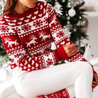 Jultröja dam med snöflingemönster i stickad jacquard med långa ärmar