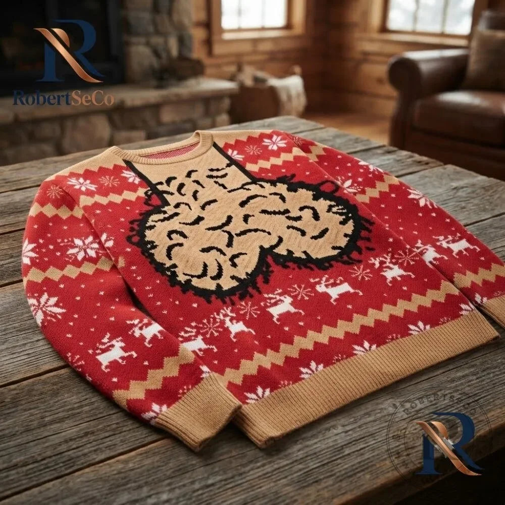 Jultröja herr med rendjur och snöflinga i stickad jacquard