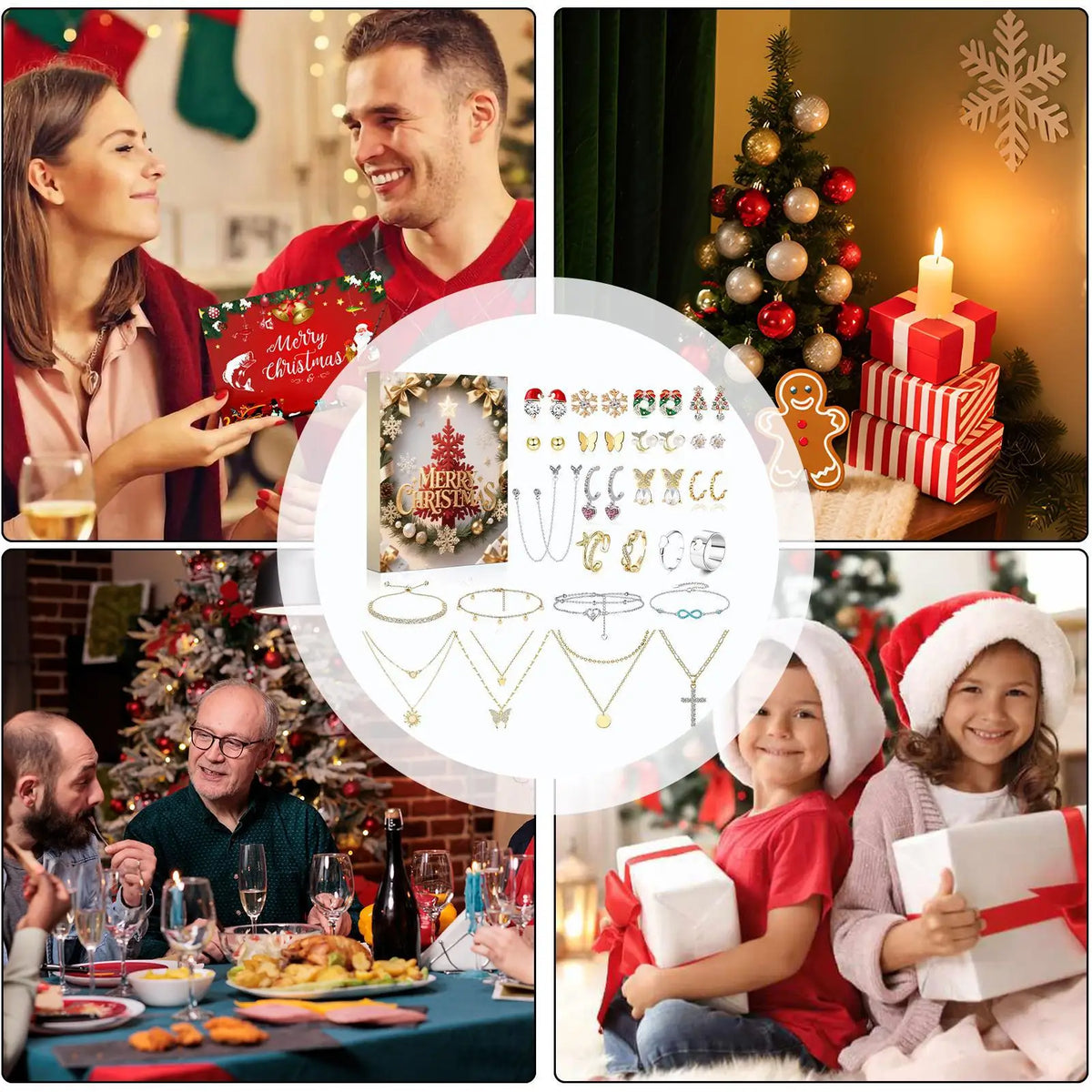 Julkalender smycken för dam med örhängen och armband i blommigt tema