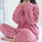 Pyjamasset dam varm fleece med ribbad fluwelstextur