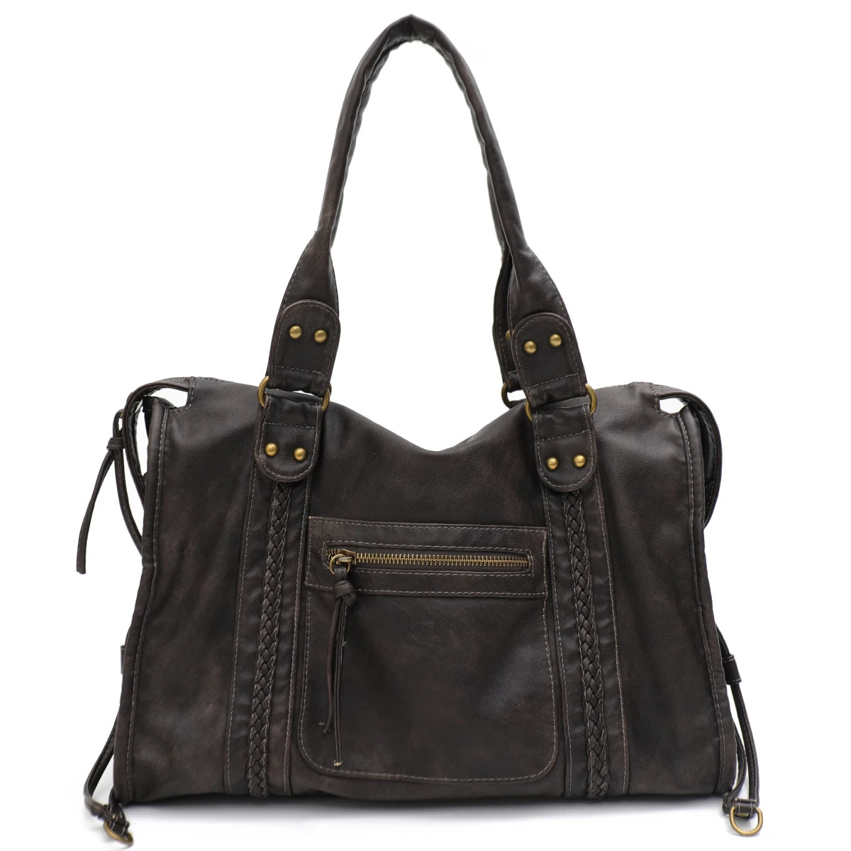 Crossbody väska dam med stor kapacitet, vintage tote och dragkedja med axelrem