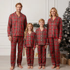 Julpyjamas dam rödrutig familjematchande set med knappskjorta och byxor