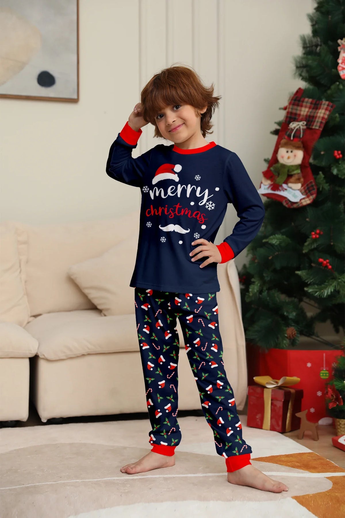 Julpyjamas familj matchande 2 delat set med jultryck