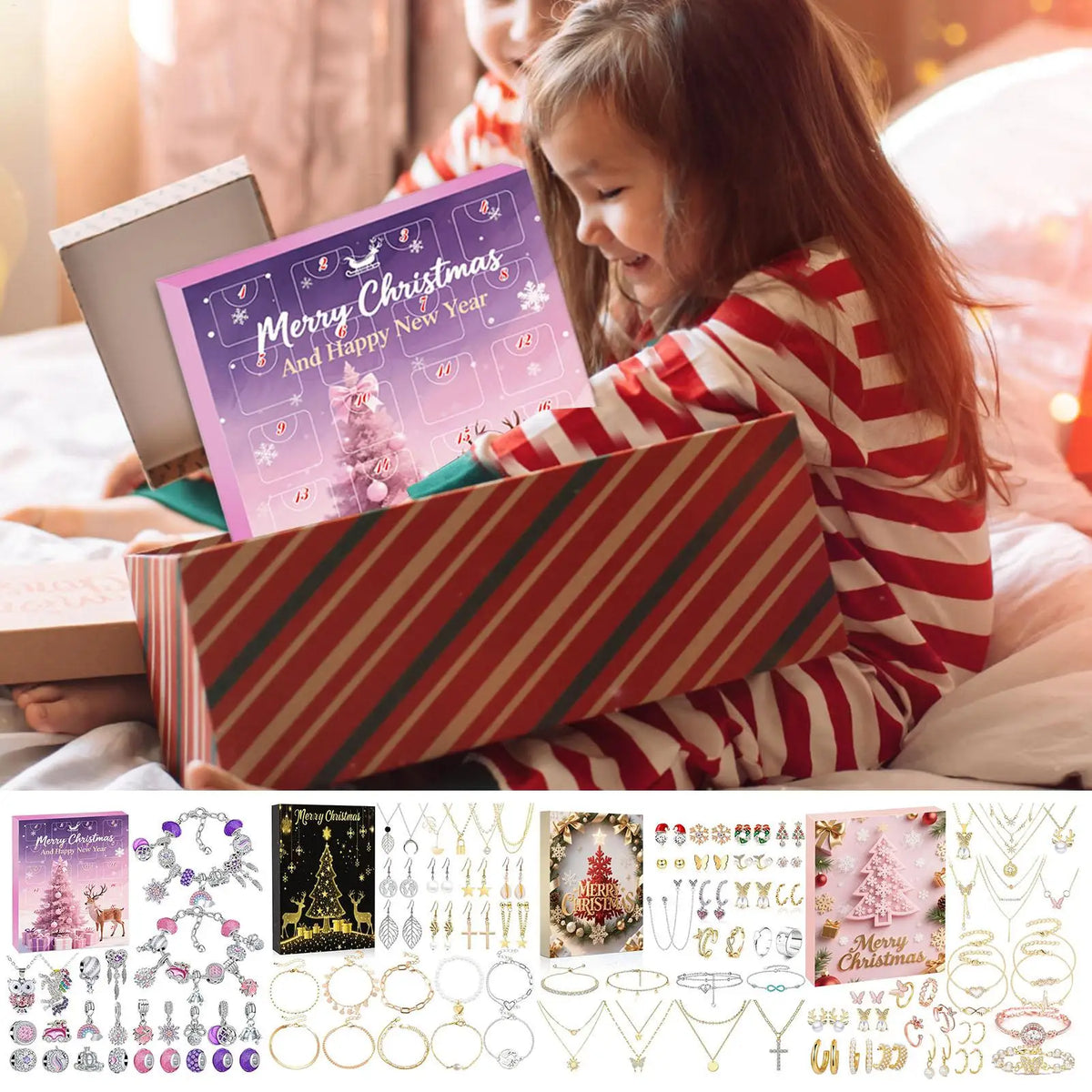 Julkalender smycken för dam med örhängen och armband i blommigt tema