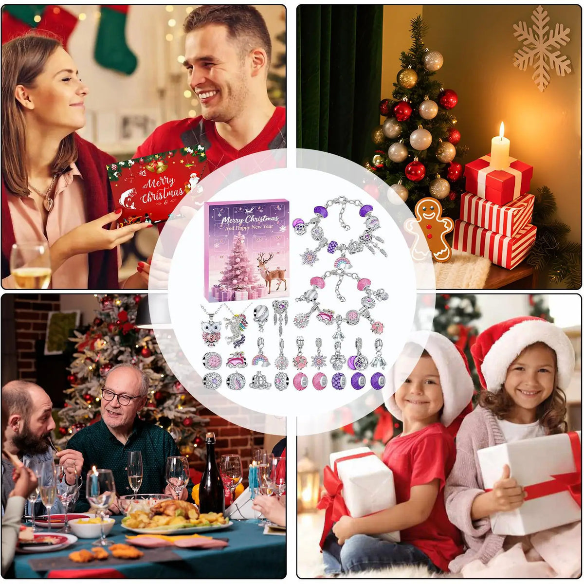 Julkalender smycken med örhängen och armband för flickor, 24 dagar