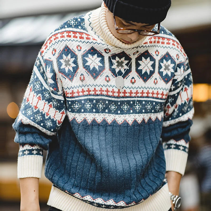 Stickad tröja herr Fair Isle mönster vintage vinter