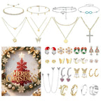Julkalender smycken med örhängen, halsband och armband, blommig design