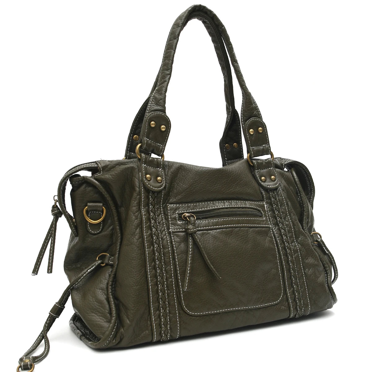 Crossbody väska dam med stor kapacitet, vintage tote och dragkedja med axelrem