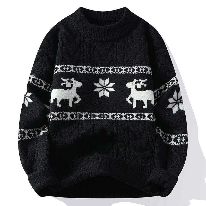 Jultröja herr stickad med hjortmotiv och rund hals