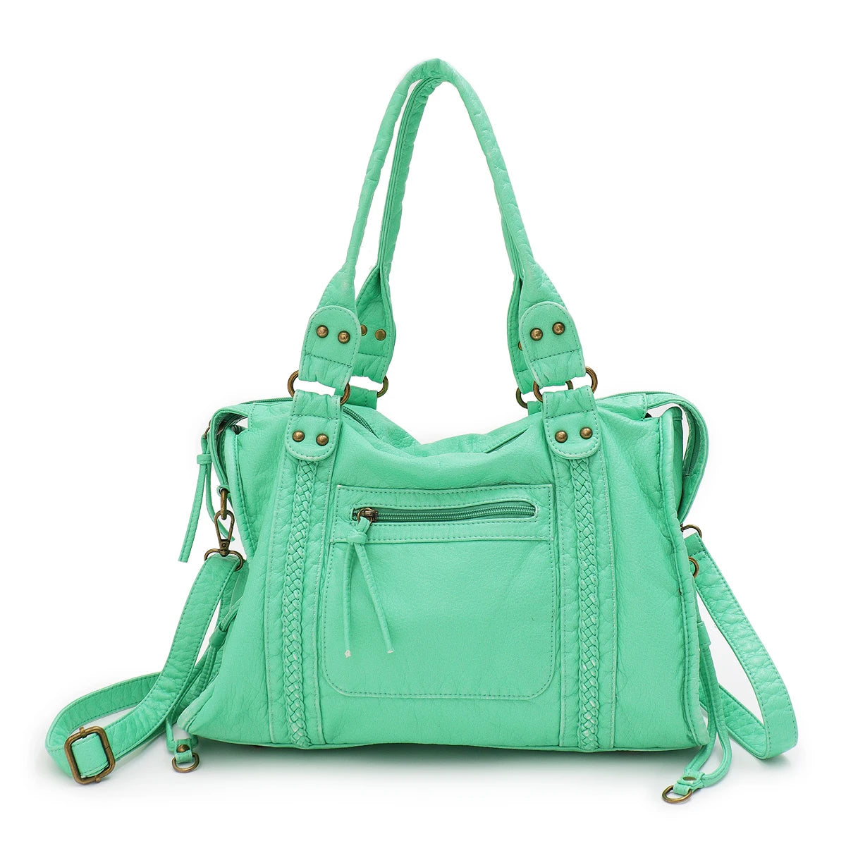 Crossbody väska dam med stor kapacitet, vintage tote och dragkedja med axelrem