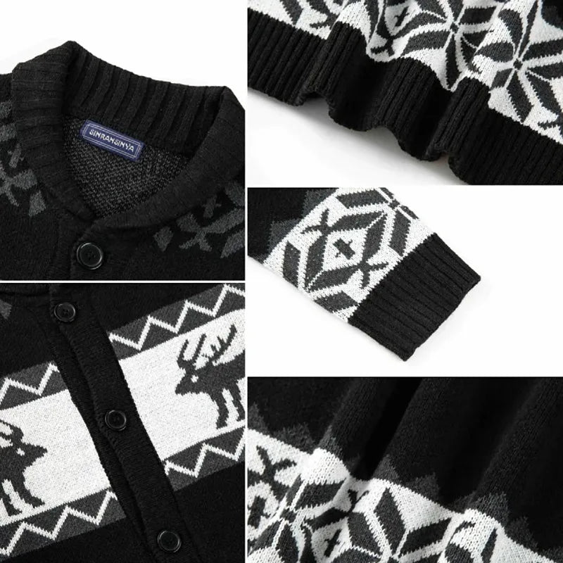 Jultröja herr stickad jacquard med julmönster och långa ärmar