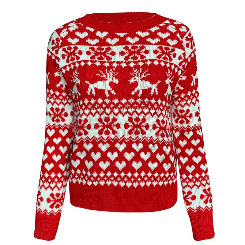 Jultröja dam med snöflingemönster i stickad jacquard med långa ärmar