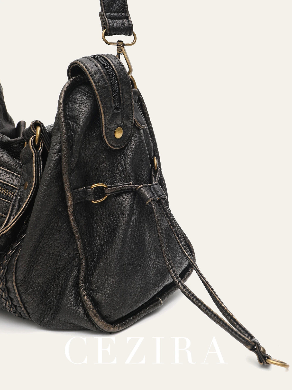Crossbody väska dam med stor kapacitet, vintage tote och dragkedja med axelrem