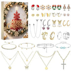 Julkalender smycken med örhängen, halsband och armband, blommig design