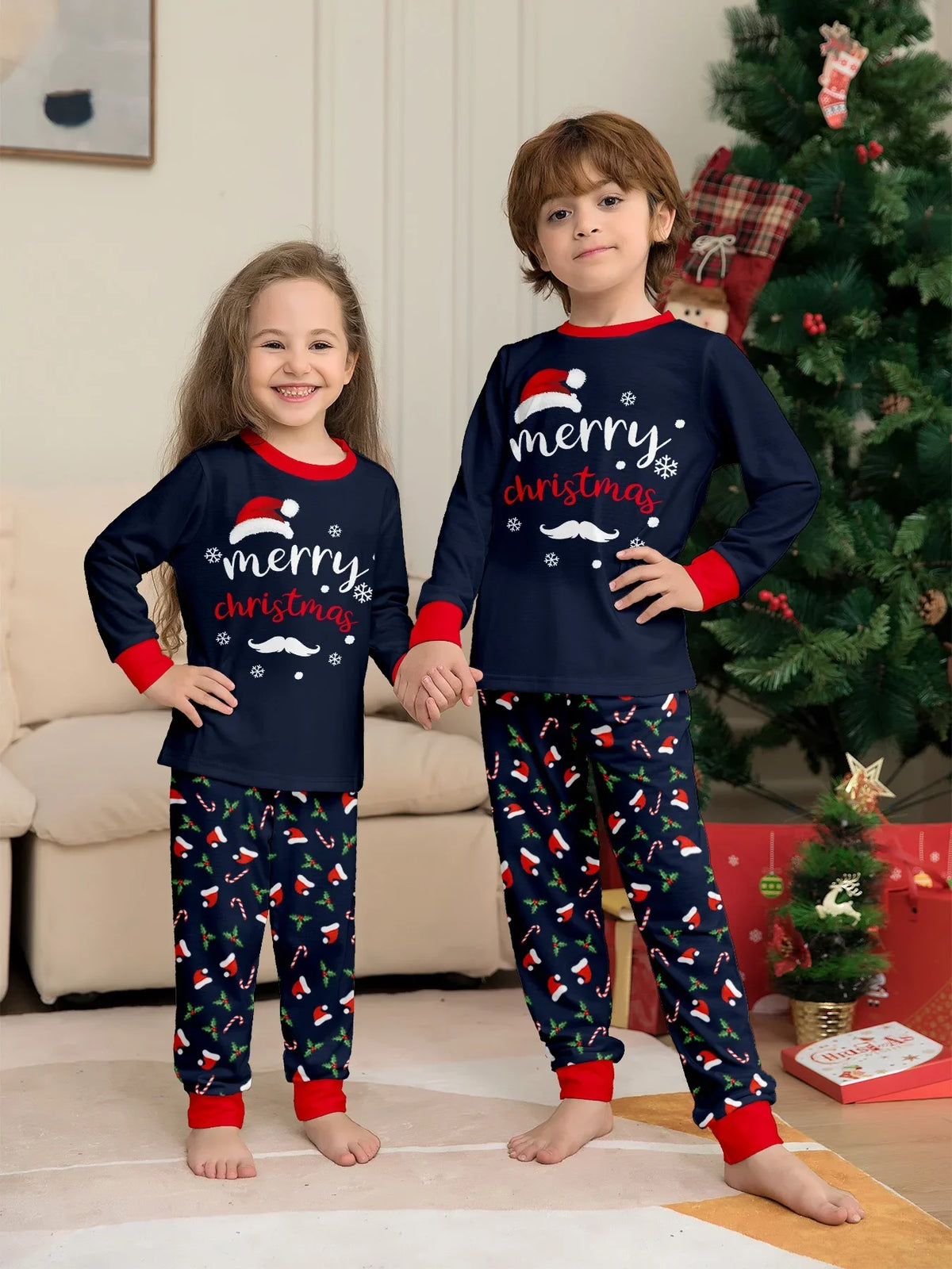 Julpyjamas familj matchande 2 delat set med jultryck
