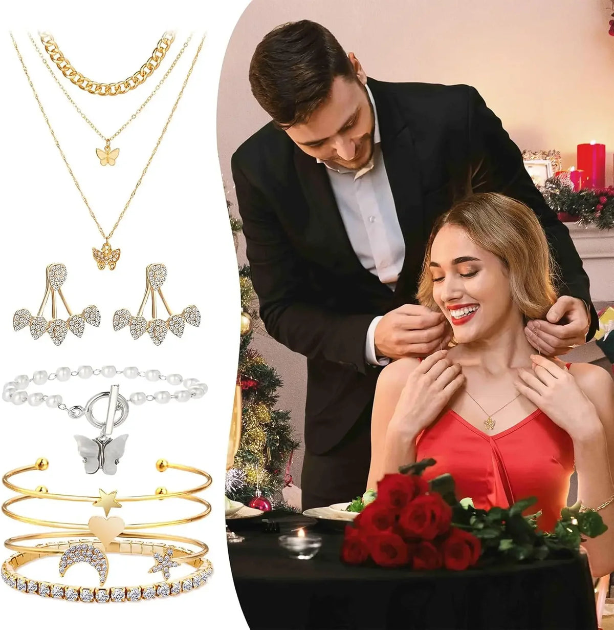Julkalender smycken med kedjor, armband, örhängen och ringar