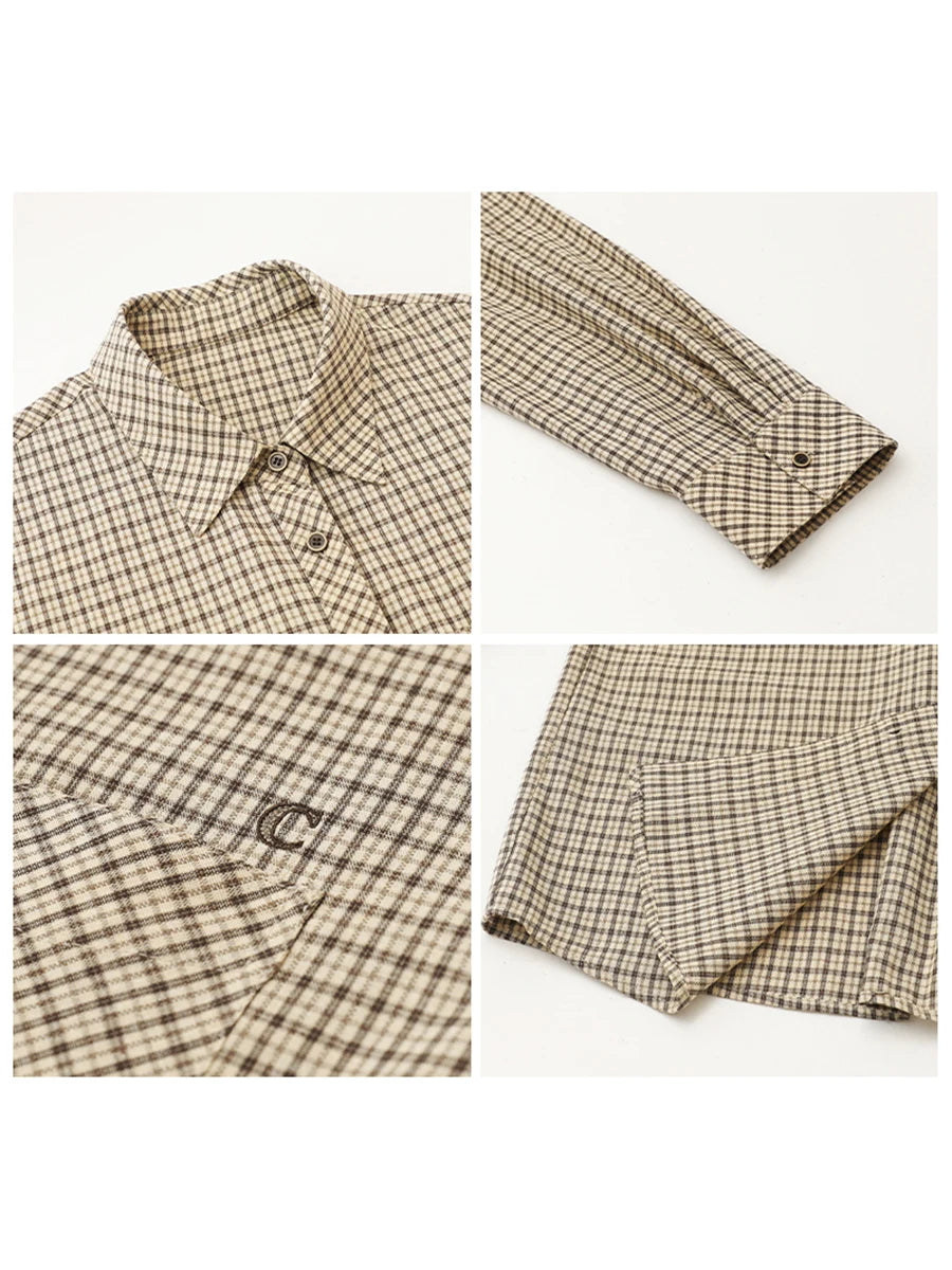 Julblus dam rutig med broderi, retro enkelknäppt