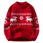 Jultröja herr stickad med hjortmotiv och rund hals