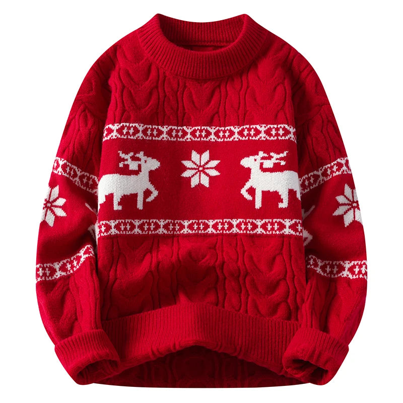 Jultröja herr stickad med hjortmotiv och rund hals