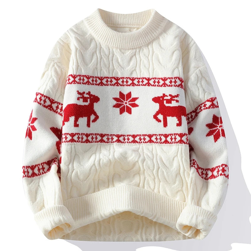 Jultröja herr stickad med hjortmotiv och rund hals