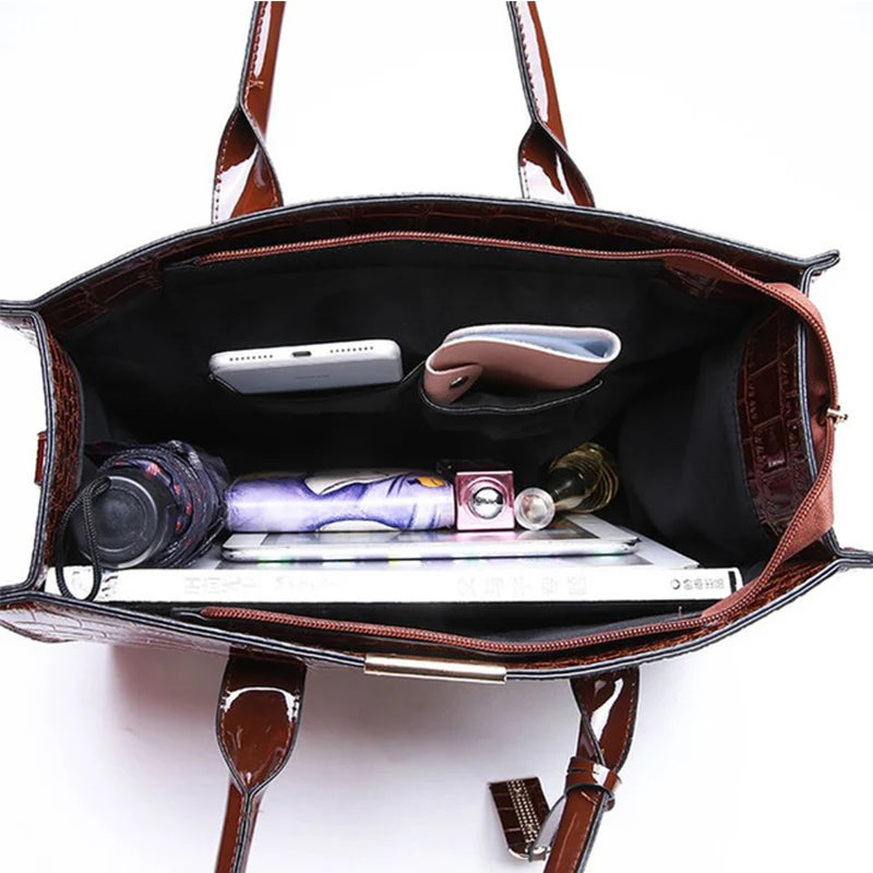Crossbody väska dam med krokodilmönster och stor kapacitet, mobilficka