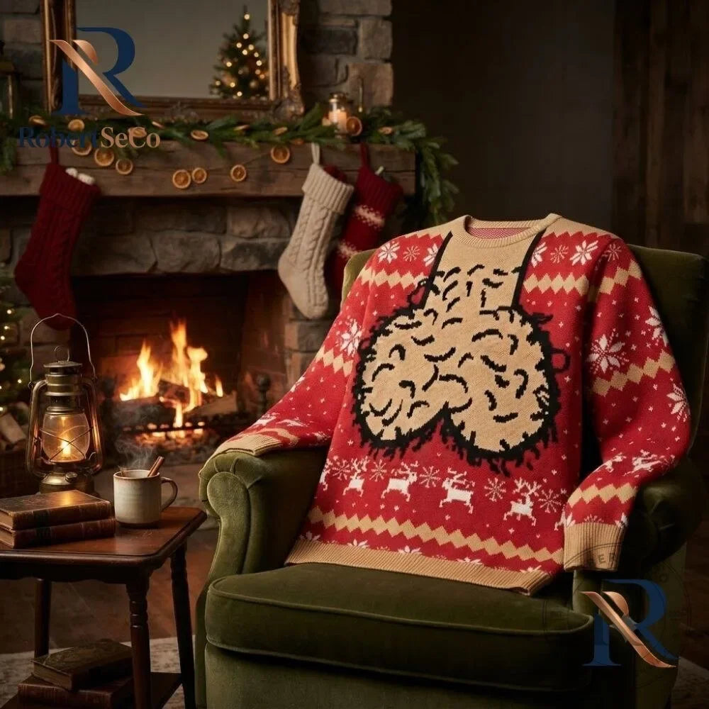 Jultröja herr med rendjur och snöflinga i stickad jacquard