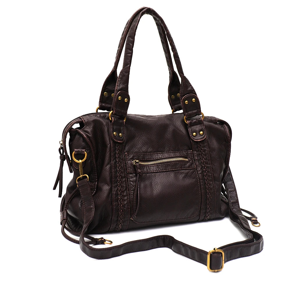 Crossbody väska dam med stor kapacitet, vintage tote och dragkedja med axelrem