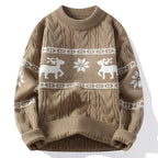 Jultröja herr stickad med hjortmotiv och rund hals