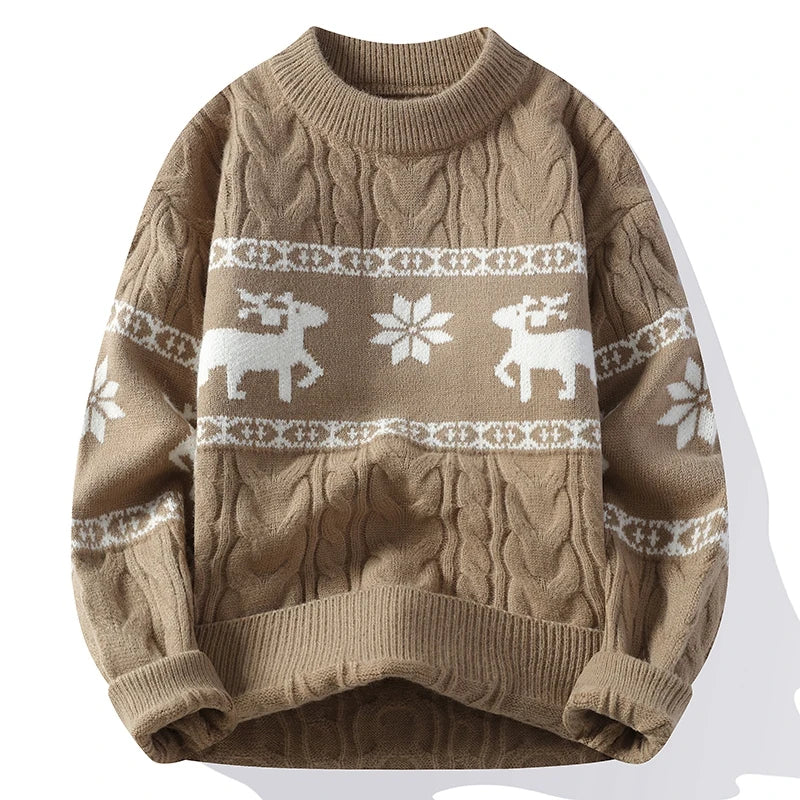 Jultröja herr stickad med hjortmotiv och rund hals