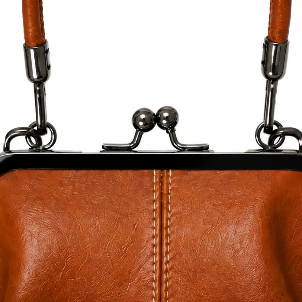 Crossbody väska dam vintage med handtag och kiss lock-lås