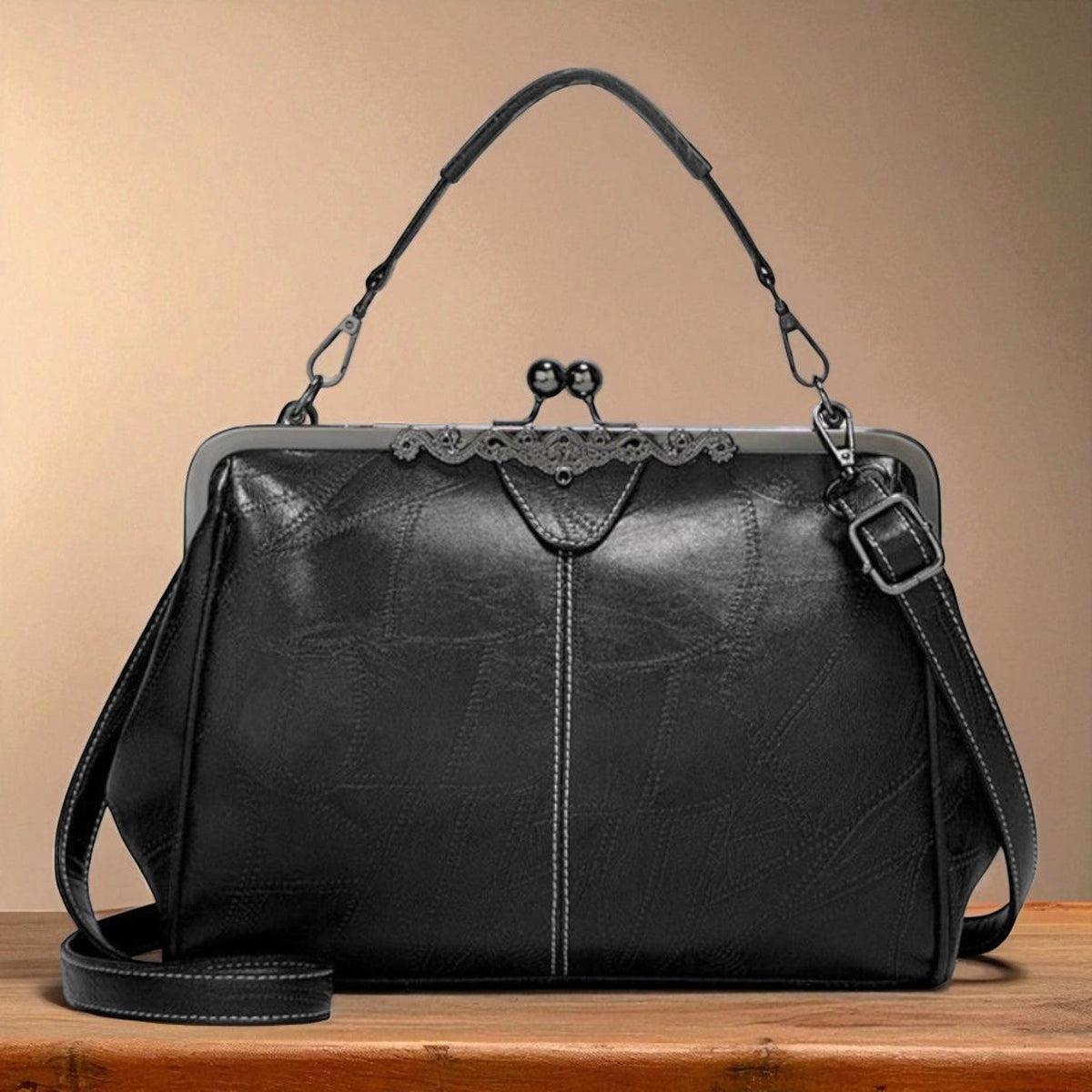 Handväska dam vintage präglad crossbody med justerbar axelrem