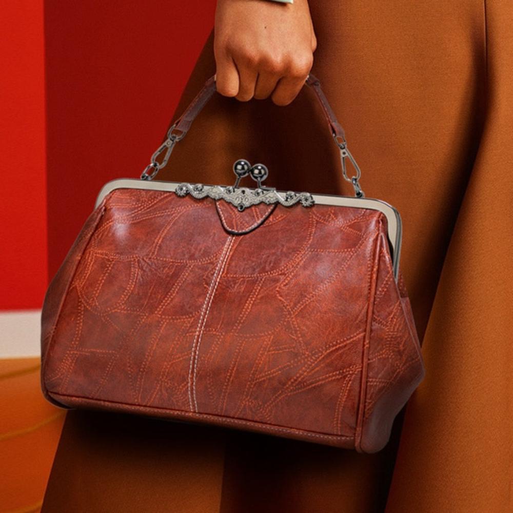Handväska dam vintage präglad crossbody med justerbar axelrem