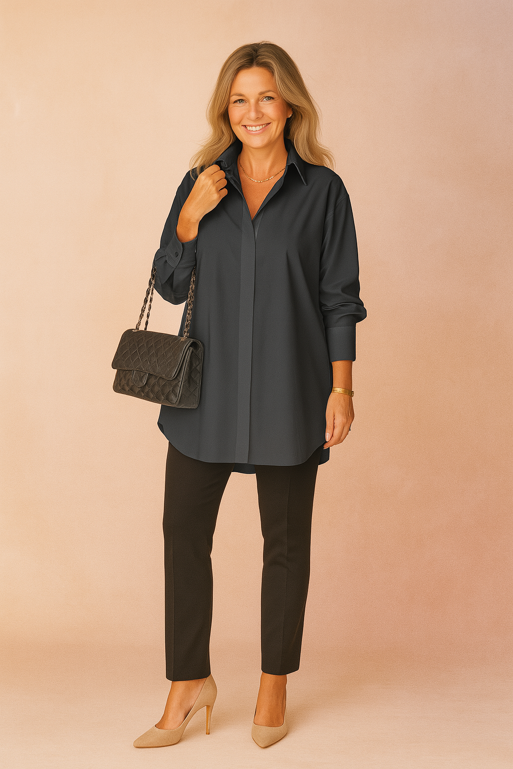Blus dam oversize skjortstil med krage och rak passform