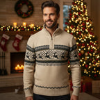 Jultröja herr stickad med renmönster och halv dragkedja