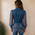 Blus dam i jeanslook med figurnära passform