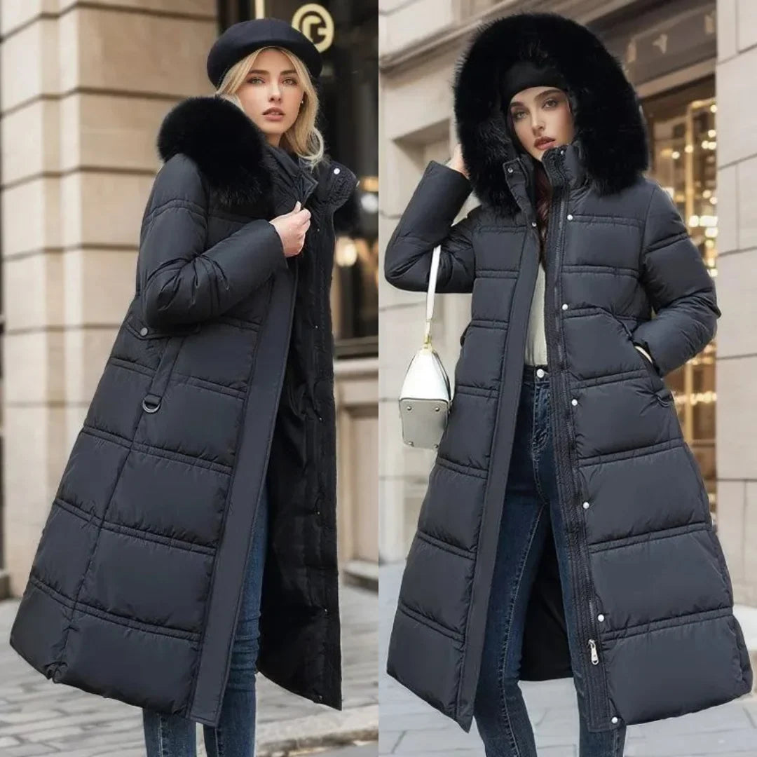 Parkas dam med pälskantad huva, vattenavvisande och vindtät vinterjacka