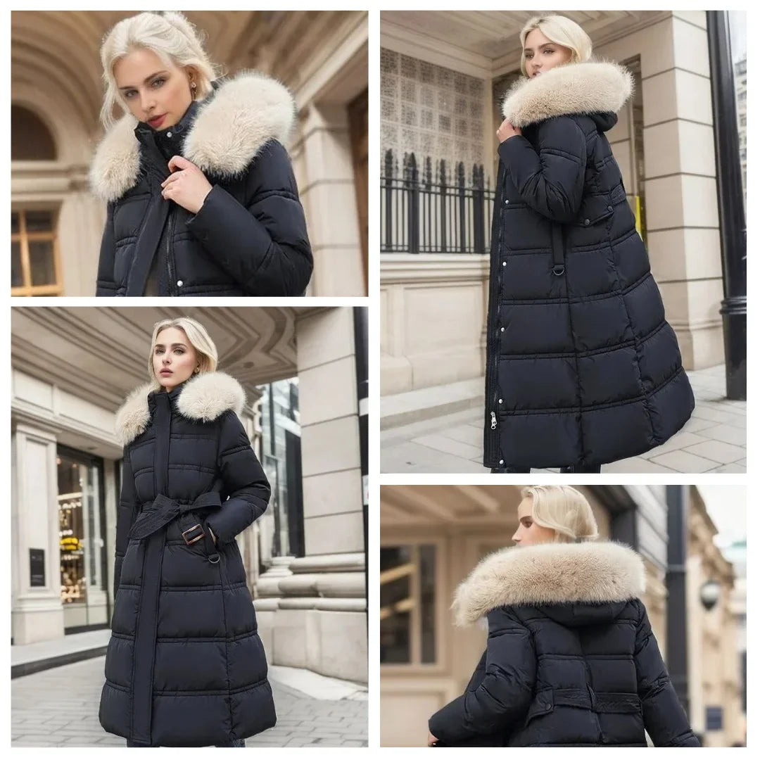 Parkas dam med pälskantad huva, vattenavvisande och vindtät vinterjacka