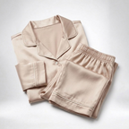 Dam satin pyjamas tvådelad med långärmad skjorta och kragad