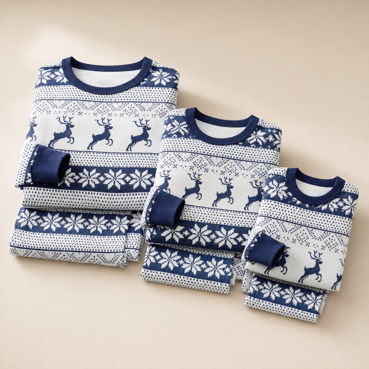 Julpyjamas familj nordiskt renmönster långärmad set för vuxna och barn