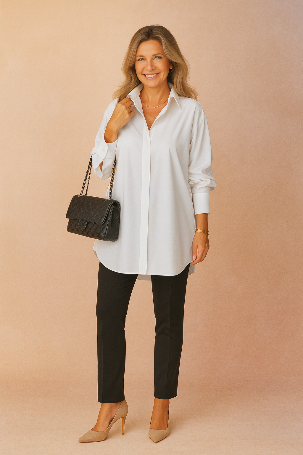 Blus dam oversize skjortstil med krage och rak passform