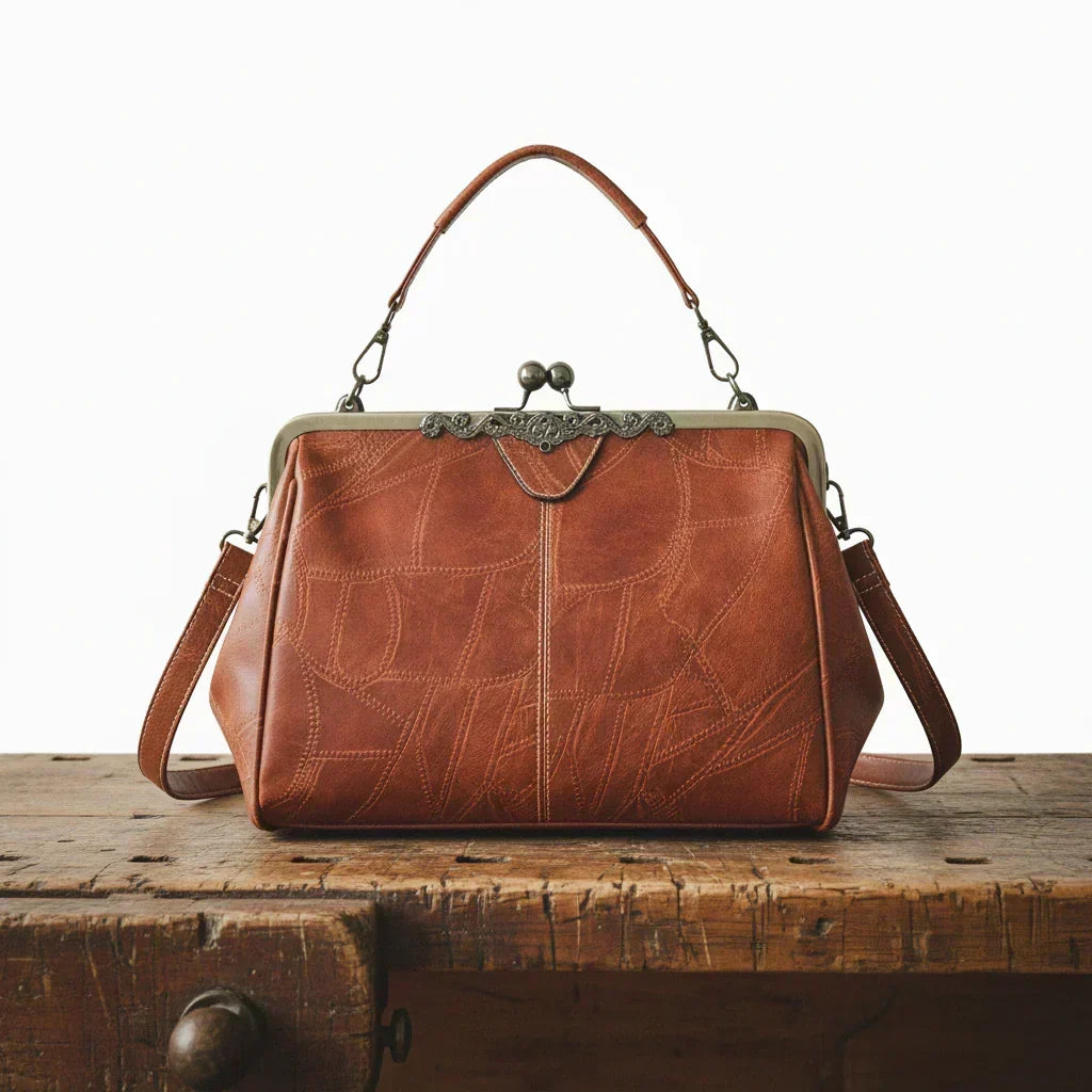 Handväska dam vintage präglad crossbody med justerbar axelrem