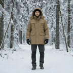 Vinterjacka dam gevadderad parka med fleecefoder och kapuschong
