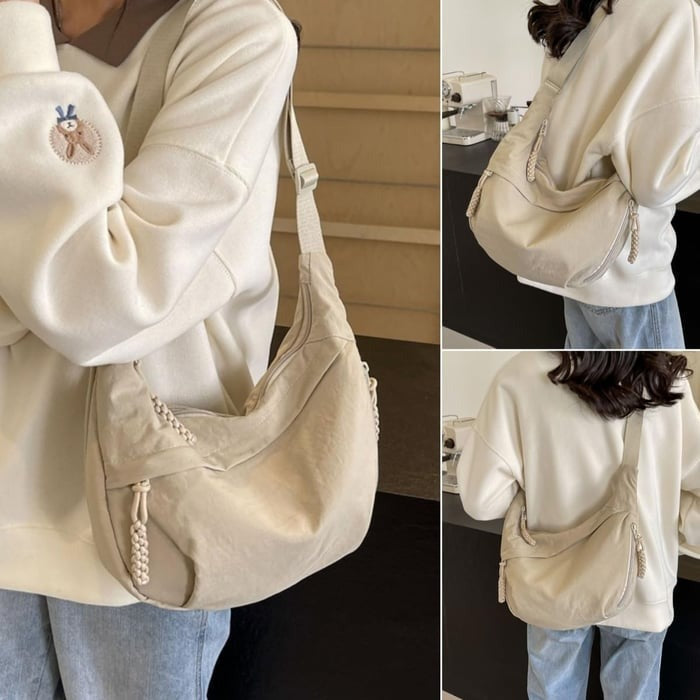 Crossbody väska dam halvmånformad med justerbar axelrem och flerfack