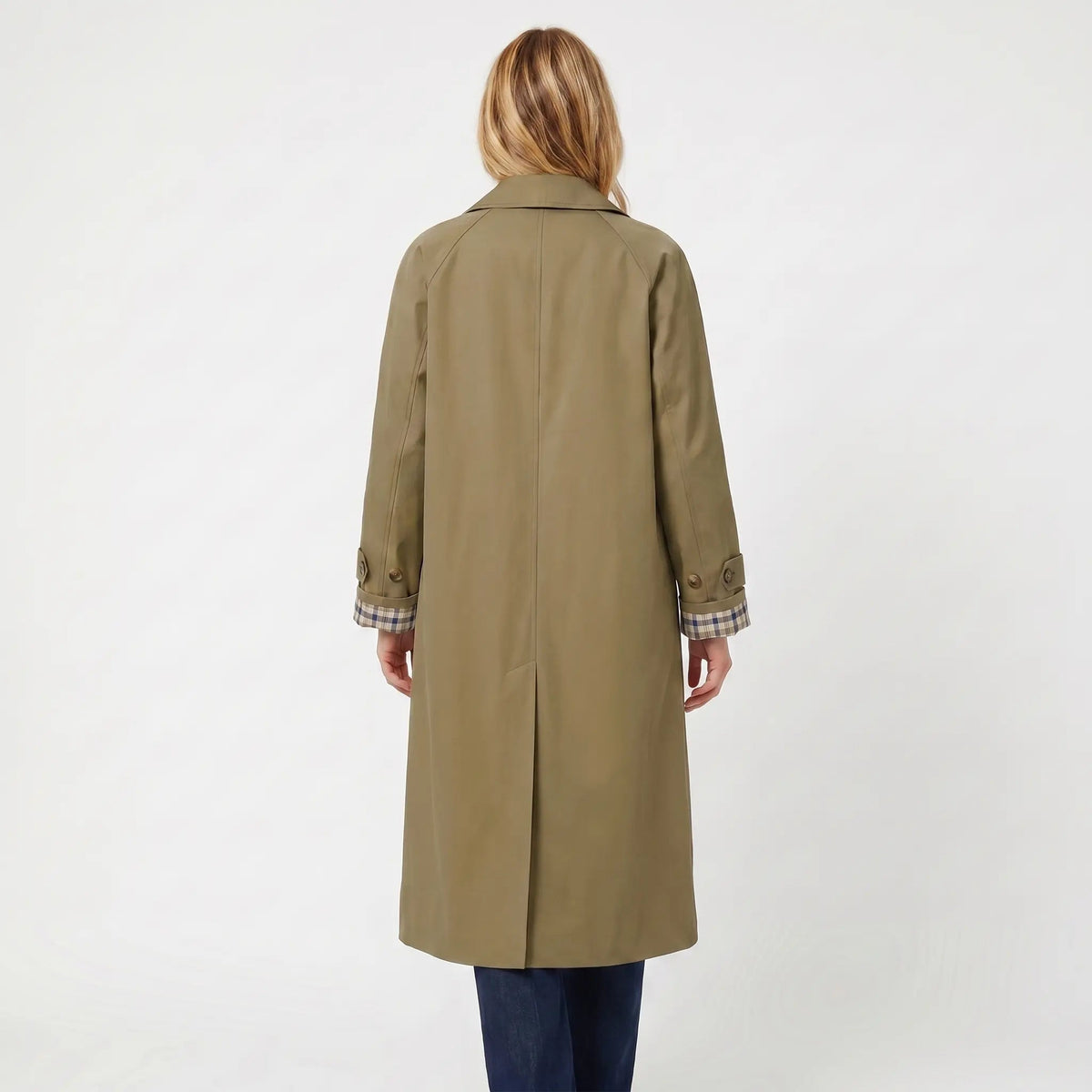 Vinterkappa dam trenchcoat med rutigt foder och bomullsblandat tyg