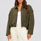 Jacka dam kort oversized med dragkedja och uppvikt krage