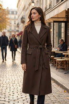 Vinterkappa dam lång ullrock med midjebälte och reverskrage