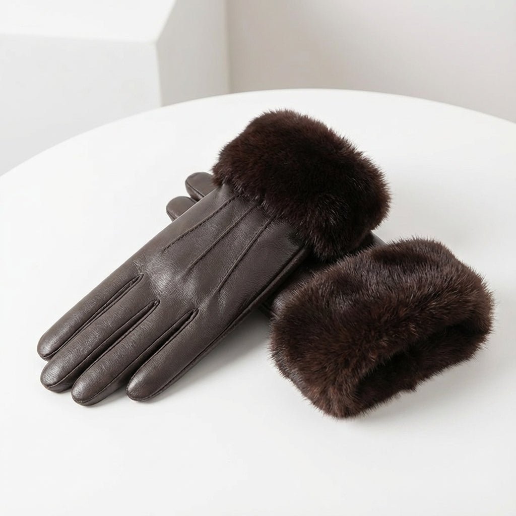 Handskar dam med pälsmanschett i vinterdesign
