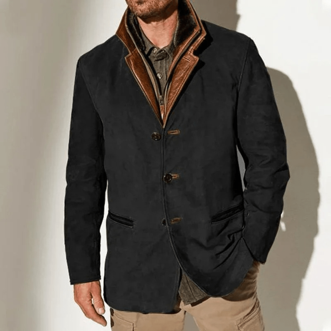 Herr vintage casual jacka med knappar och flera fickor