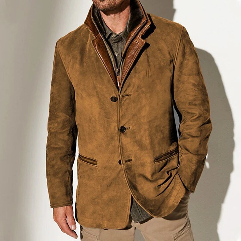 Herr vintage casual jacka med knappar och flera fickor